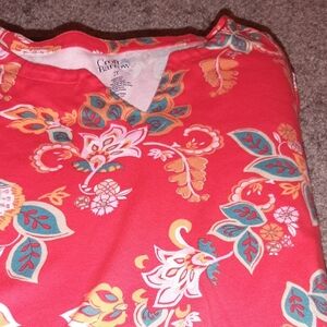 Women's Orange-Red Floral Short Sleeve Top